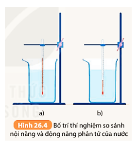 So sánh nội năng của nước trong hai cốc ở Hình 26.4